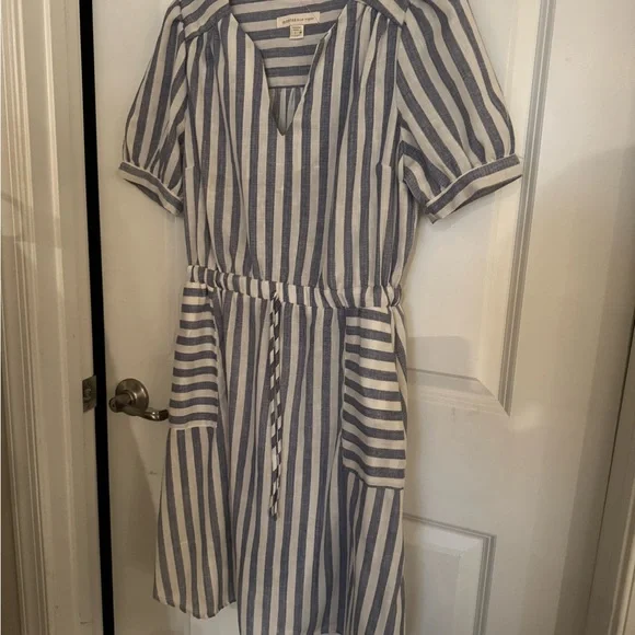 Monteau Navy and White Striped Midi Dress Size L - Picture 1 of 3